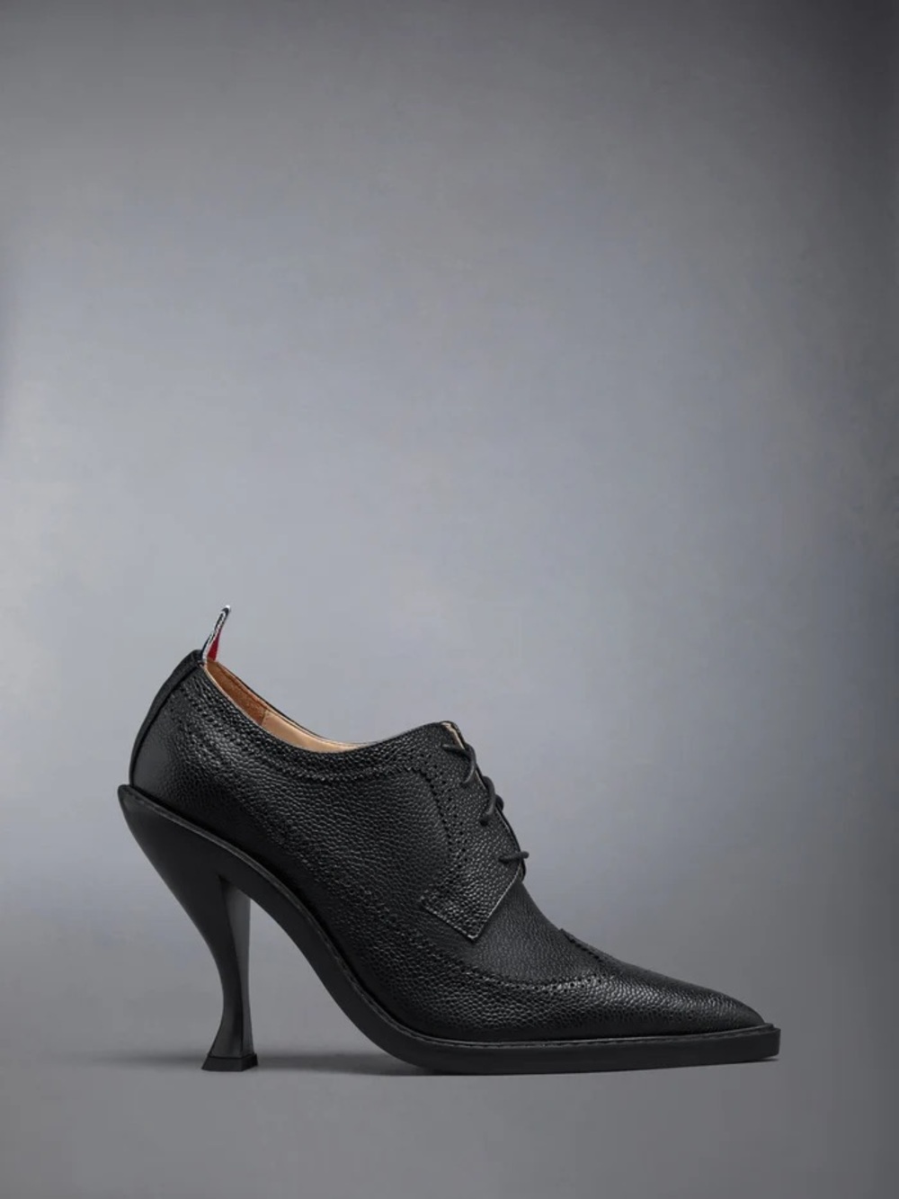 Thom Browne Black PEBBLE GRAIN LONGWING HEELED BROGUE 105MM